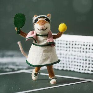Anthropologie Hobbies Handmade Felt Ornament NEW Pickleball Mouse Animal Holiday